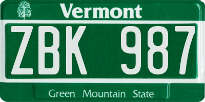 VT license plate ZBK987