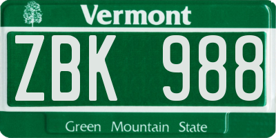 VT license plate ZBK988