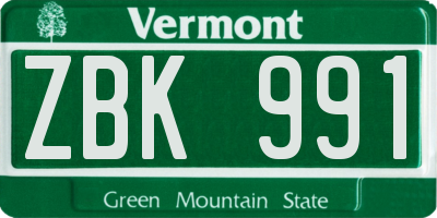 VT license plate ZBK991