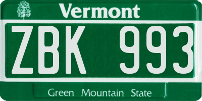 VT license plate ZBK993