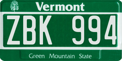 VT license plate ZBK994