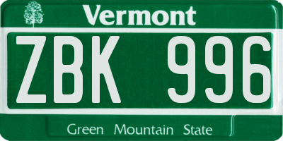 VT license plate ZBK996