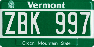 VT license plate ZBK997