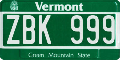 VT license plate ZBK999
