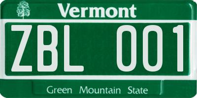 VT license plate ZBL001