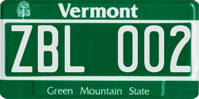 VT license plate ZBL002
