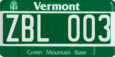 VT license plate ZBL003