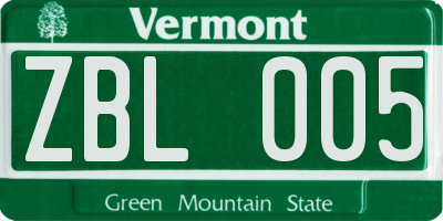 VT license plate ZBL005