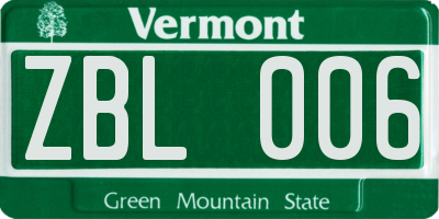VT license plate ZBL006