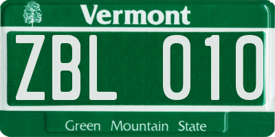 VT license plate ZBL010
