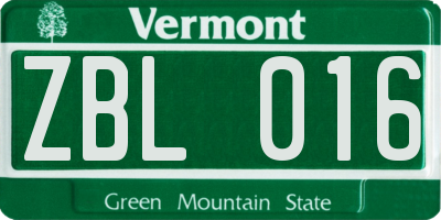 VT license plate ZBL016