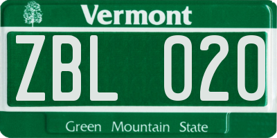 VT license plate ZBL020