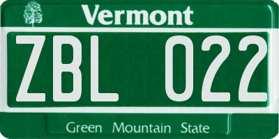 VT license plate ZBL022