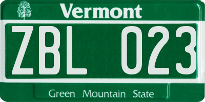VT license plate ZBL023