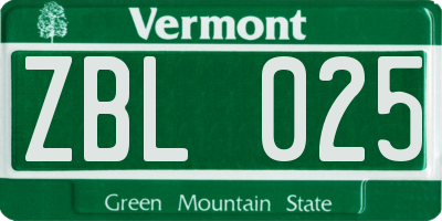 VT license plate ZBL025