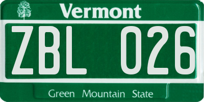VT license plate ZBL026