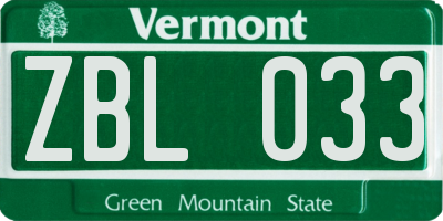 VT license plate ZBL033