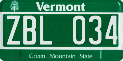 VT license plate ZBL034