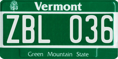 VT license plate ZBL036