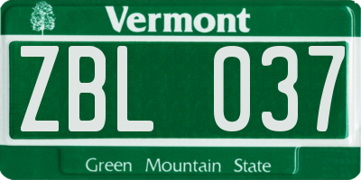 VT license plate ZBL037