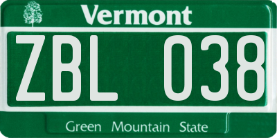 VT license plate ZBL038