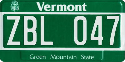 VT license plate ZBL047