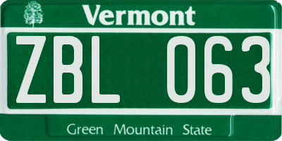 VT license plate ZBL063