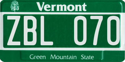 VT license plate ZBL070