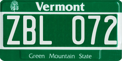 VT license plate ZBL072
