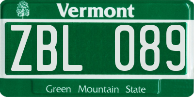 VT license plate ZBL089