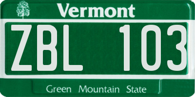 VT license plate ZBL103