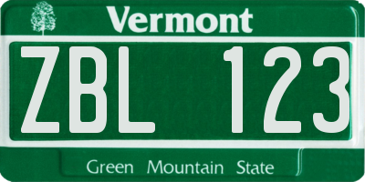 VT license plate ZBL123