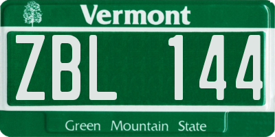 VT license plate ZBL144