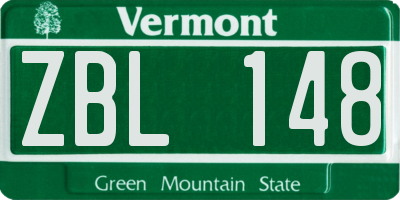 VT license plate ZBL148