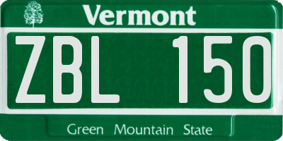 VT license plate ZBL150