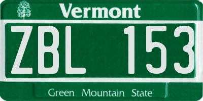VT license plate ZBL153