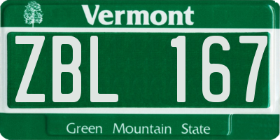 VT license plate ZBL167