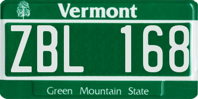 VT license plate ZBL168