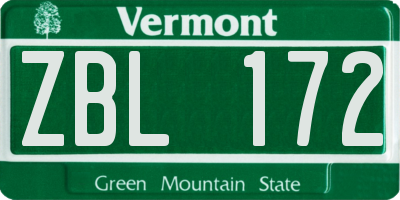 VT license plate ZBL172
