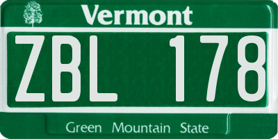 VT license plate ZBL178