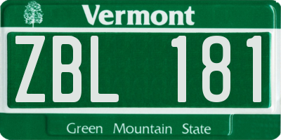 VT license plate ZBL181