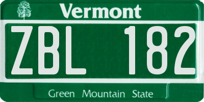 VT license plate ZBL182