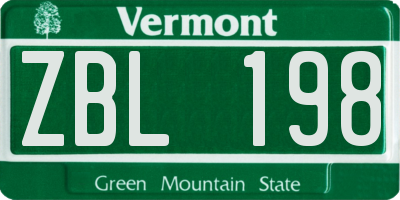 VT license plate ZBL198