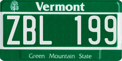 VT license plate ZBL199