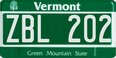 VT license plate ZBL202
