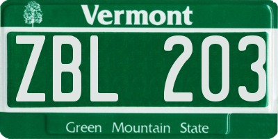 VT license plate ZBL203