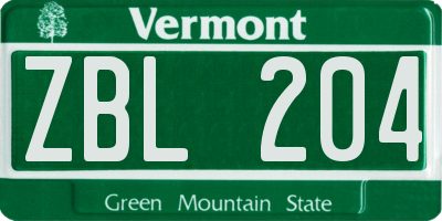 VT license plate ZBL204