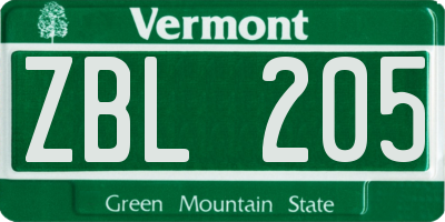 VT license plate ZBL205
