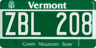 VT license plate ZBL208