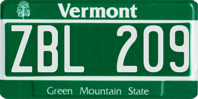 VT license plate ZBL209